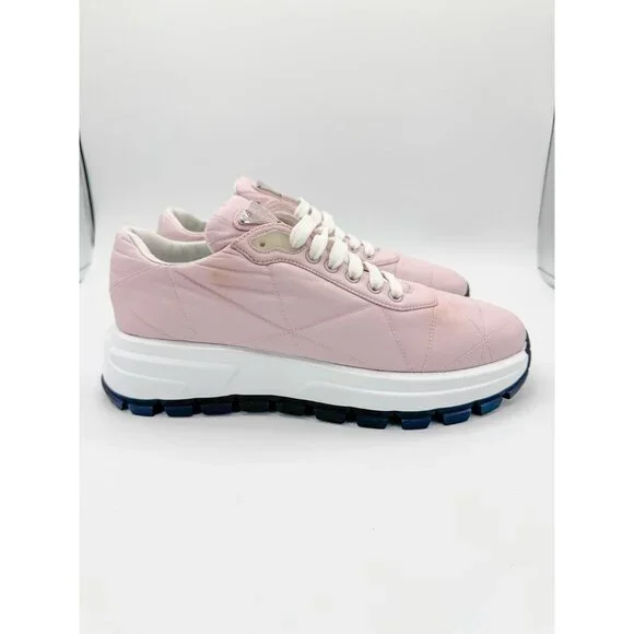 Prada Re-Nylon Piuma Metal Triangle Logo Quilted 45mm Sneakers 40 Alabastro - Picture 5 of 11